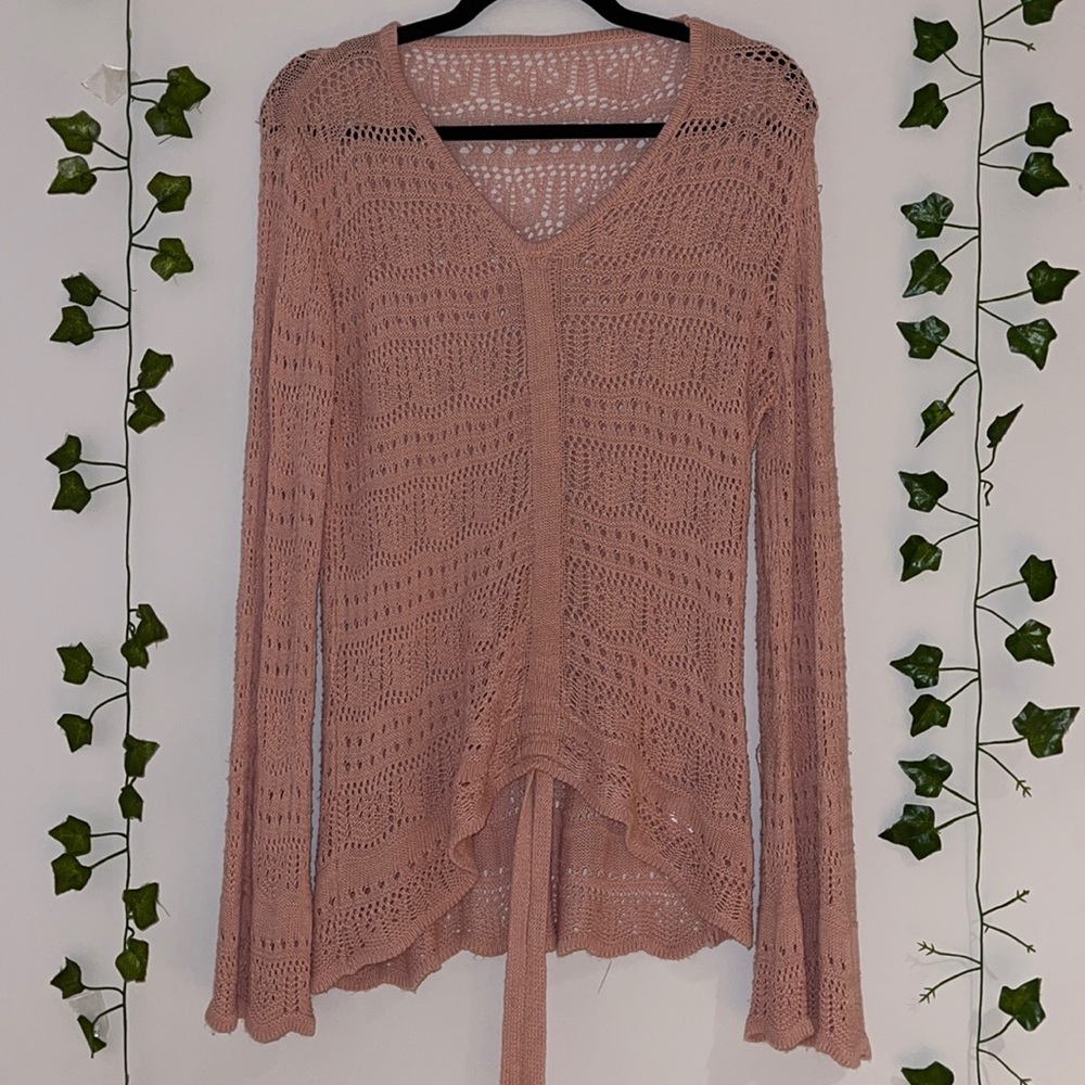 Woman's Amazon Pink Crochet Long Sleeve Sweater M - Picture 5 of 10